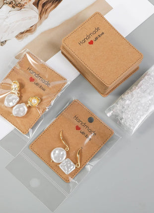Femtindo 150 Pack Earring Cards for Jewelry Packaging DIY Earrings Holder Display Card with Bag for Studs Selling (Brown(Earring Card), 5x6.5cm)