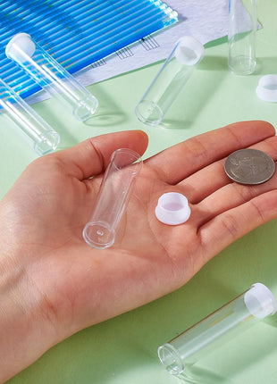 Craftdady 100Pcs Transparent Clear Plastic Small Empty Storage Tubes Bead Container Set Test Bottles Organizers Boxes with Lid 2.16x0.59 (55x15mm)