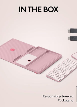 Logitech Casa Pop-Up Desk Work From Home Kit with Laptop Stand, Wireless Keyboard & Touchpad, Bluetooth, USB C Charging, for Laptop/MacBook (10 inch to 17 inch),Windows, macOS, ChromeOS - Bohemian Blush, Pink