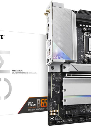 GIGABYTE B650 AERO G AMD AM5 ATX Motherboard, Support Ryzen 9000/8000/7000 Series, DDR5, Twin 16 Power Phase, DDR5, PCIe 5.0 M.2, USB-C 3.2 Gen 2, WIFI6E, 2.5GbE, EZ-Latch, Q-Flash, VisionLINK