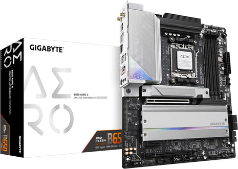 GIGABYTE B650 AERO G AMD AM5 ATX Motherboard, Support Ryzen 9000/8000/7000 Series, DDR5, Twin 16 Power Phase, DDR5, PCIe 5.0 M.2, USB-C 3.2 Gen 2, WIFI6E, 2.5GbE, EZ-Latch, Q-Flash, VisionLINK