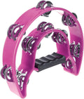 Half Moon Musical Tambourine Double Row Metal Jingles Hand Held Percussion Drum Multicolor (Pink) for KTV Party with Ergonomic Handle Grip