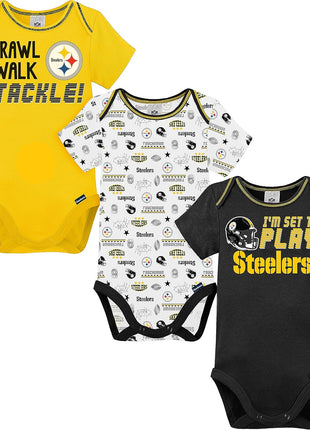 Gerber NFL Unisex-Baby NFL Team 3 Pack Short Sleeve Onesie Bodysuit