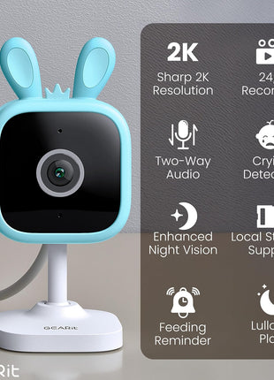 GEARit Baby Monitor with Camera & Audio 2K Video with Motion & Crying Detection, 2 Way Audio Easy WiFi Setup, Remote Monitoring - Easy to Set Crib Monitor with Adjustable Stand