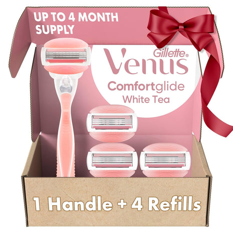 Gillette Venus ComfortGlide White Tea Women's Razor, Handle + 4 Blade Refills