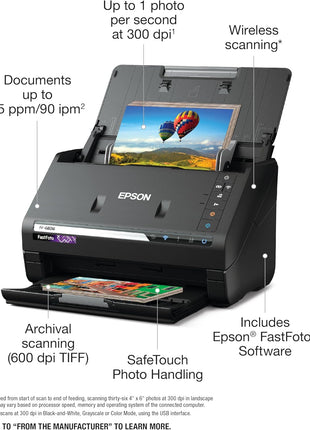 Epson FastFoto FF-680W Wireless High-Speed Photo and Document Scanning System, Black