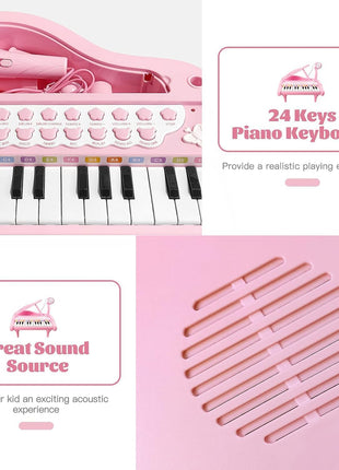Love&Mini Piano Keyboard Toys for Girls - 24 Keys Toddler Piano Toy | Kids Piano Music Toy Instruments with Microphone,Pink Piano Toys for 3+ Years Old Girls Birthday Xmas Gifts