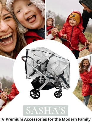 Rain and Wind Cover Made for UPPAbaby Vista V2/V3 Double Stroller System w/Rumble Seat by SASHA'S - Clear, Ventilation Holes, Maximum Coverage (Standard Coverage)