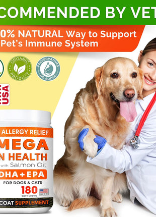 Omega 3 + Glucosamine Dogs Bundle - Allergy & Itch Relief Skin&Coat Supplement - Omega 3 & Pumpkin + Chondroitin, MSM - Dry Itchy Skin, Hot Spots Treatment + Hip & Joint Care - 600 Chews - Made in USA