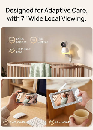 Dr.Care LumiView Max Smart WiFi Baby Monitor - 7inch 1080P FHD & 2K Camera, Privacy Mode, Cry & Motion Detection, 6000mAh Removable Battery, RGB Night Light, Snapshot & Video Recording, HD Night Vision