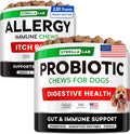Allergy Relief + Probiotics Dogs Bundle - Itchy Skin Treatment + Digestion & Gut Health - Omega 3 & Pumpkin + Probiotics - Dog Itch Relief + Upset Stomach & Gas Relief - 240 Chews - Made in USA