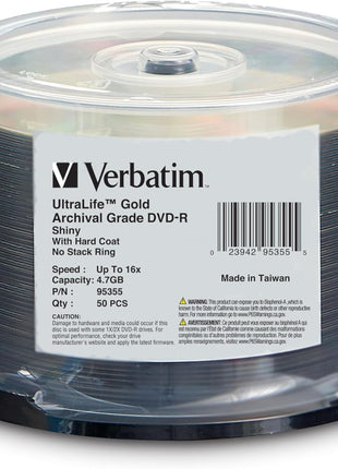 Verbatim DVD-R 4.7GB 16X UltraLife Gold Archival Grade - Branded Surface and Hard Coat - 50pk Spindle