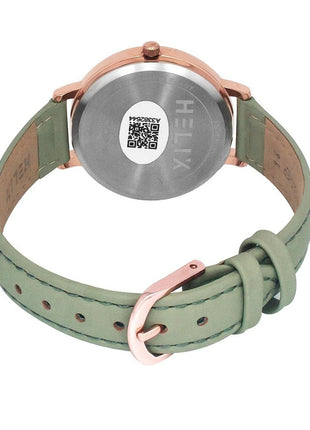 Helix by Timex Analog Watch for Women with Green Round Dial & Green Leather Strap Band Water Resistant Women's Wrist Watches - TW056HL00