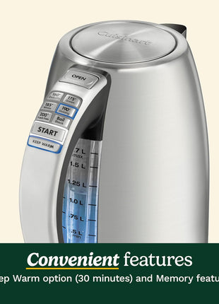 Cuisinart PerfecTemp 1.7-Liter Electric Kettle, Cordless Electric Tea Kettle, 1500W for Fast Heat-Up, 6 Preset Temperatures, 30-Minute Keep Warm, Stay Cool Nonslip Handle, CPK-17P1