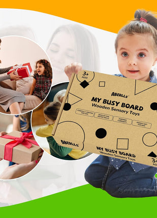 Montessori Busy Board for Toddlers, Wooden Sensory Toys, Preschool Learning Activities for Fine Motor Skills Travel Toy, Basic Life Skills Educational Gifts for 1 2 3 Years Old Kids Boys Girls