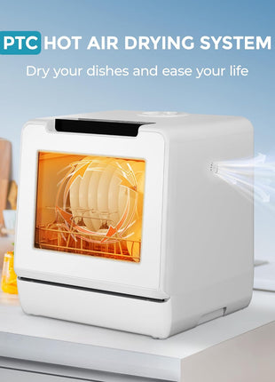 EUHOMY Countertop Dishwasher, 8 Programs Portable Dishwasher with 5L Built-in Water Tank and Inlet hose, No Hookup Needed, Mini Dishwasher with Self Clean/Baby Care/Air Dry, for Apartments, RVs, White