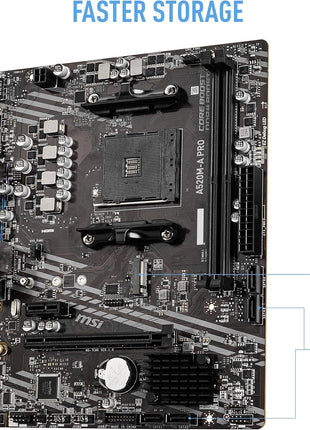 MSI A520M-A PRO Gaming Motherboard (AMD Ryzen 5000, AM4, DDR4, PCIe 3.0, SATA 6Gb/s, M.2, USB 3.2 Gen 1, DVI/HDMI, Micro-ATX)