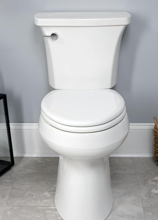 Mayfair Linden Slow Close Toilet Seat, Non Slip Heavy Duty Wood, Easy Install, Elongated, White