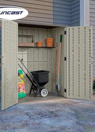 Suncast 54 Cubic Feet Vertical Storage Shed with Durable Plastic Construction, Multiple Wall Panels and Ample Space for Outdoor Storage