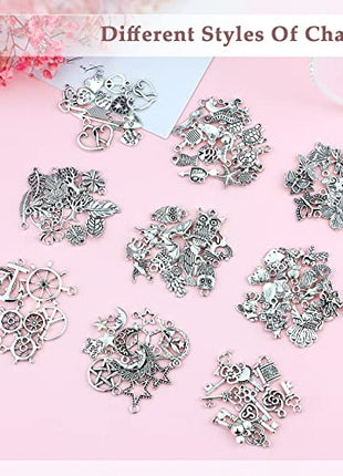 JIALEEY 200 PCS Wholesale Bulk Lots Jewelry Making Charms Mixed Smooth Tibetan Silver Metal Charms Pendants DIY for Necklace Bracelet Jewelry Making and Crafting