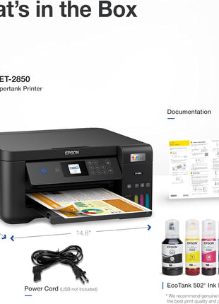 Epson EcoTank ET-2850 Wireless Color All-in-One Cartridge-Free Supertank Printer with Scan, Copy and Auto 2-Sided Printing - Black, Medium