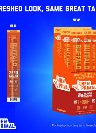 New Primal Buffalo Chicken Sticks, Keto, Gluten Free Healthy Snacks, Sugar Free Low Carb High Protein, Jerky Meat Stick, 9g Protein, 20 Ct