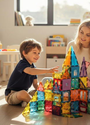 Anbalulu Magnetic Tiles 100PCS with 2 Cars, STEM Educational Building Blocks for Kids Ages 3-9, Magnet Construction Toys Gift for Toddlers