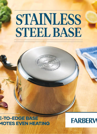 Farberware Classic Series Stainless Steel Sauce Pan with Lid, 3-Quart, Stainless Steel Pans, Induction Cookware