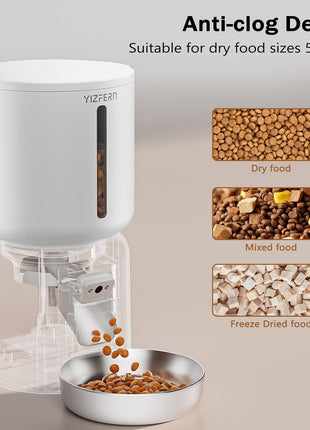Automatic Cat Feeder with Camera, 4L Automatic Pet Feeder, Dual Power Supply, Smart Cat Food Dispenser with 2MP Night Vision & Two-Way Audio for Cats and Small Dogs, White