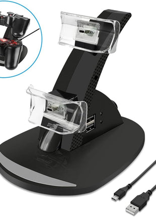 VSEER PS3 Controller Charger, Dual Console Charger Charging Docking Station Stand for PS3 with LED Indicators, Black