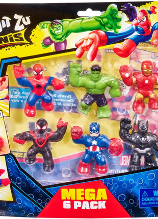 Heroes of Goo Jit Zu Marvel Mega Mini 6 Pack - Superhero Toys, Squishy, Stretchy, Gooey Mini Heroes - Ironman, Spider-Man, Captain America, Miles Morales, Hulk and Black Panther