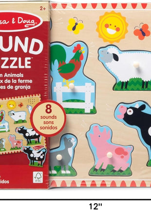 Melissa & Doug Farm Animals Sound Puzzle – 8-Piece Wooden Peg Puzzle with Light-Activated Sounds, Music Learning Toy for Toddlers and Preschoolers Ages 2+
