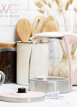 COOK WITH COLOR Electric Tea Kettle, 1.8L Cordless Hot Water Boiler, 1200W Rapid Boil, Auto Shutoff & Boil Dry Protection, BPA Free, Sleek Countertop Design, Blush