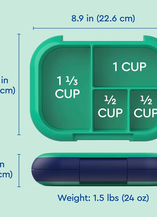 Bentgo Chill Kids 4-Compartment Bento Box Leakproof Lunch Box | Built-In Ice Pack, 3.3 Cup Capacity, BPA-Free, Microwave & Dishwasher Safe Tray, Ideal for Ages 3–7 (Green/Navy)