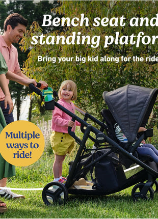 Graco Ready2Grow LX 2.0 Double Stroller Features Bench Seat and Standing Platform Options, Clark