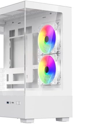 DIYPC ARGB-N1-W White USB3.0 /Type C Micro ATX Gaming Computer Case w/Frameless Dual Tempered Glass Panel and 3 x ARGB 120mm Fans (Pre-Installed). Support 4090TI GPU and 360mm AIO