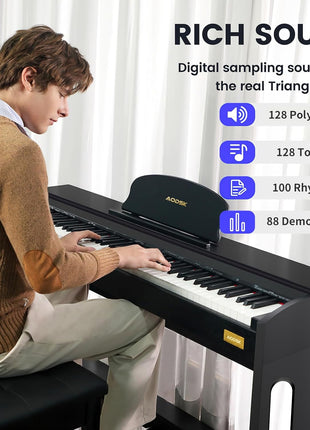 AODSK 88 Key Weighted keyboard piano,Hammer Action Digital Piano with Speakers,Furniture Stand and Triple Pedals,piano keyboard 88 keys Beginner's Course  Comes With Headphones,Piano Lessons,B 83S