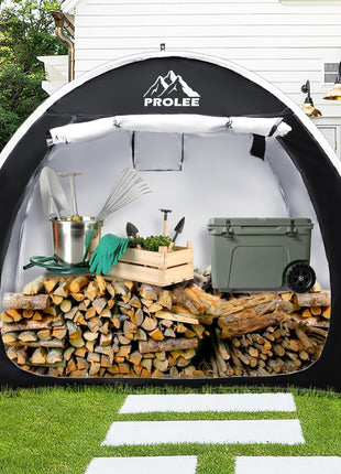 PROLEE Bike Shed 6.6FT, Waterproof Oxford Fabric Storage Tent for 2 Bikes, Outdoor Storage with Window Design, Black