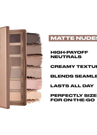 URBAN DECAY Naked 2 Basics Mini Eyeshadow Palette - 6 Matte Neutral Shadows, Long-lasting Wear, Multi-Use Powder for Eye, Contour, Brows, Ultra-Blendable Cool-Tone Shades, Travel Makeup with Mirror