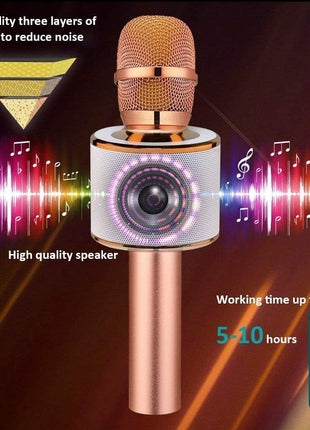 BONAOK Wireless Bluetooth Karaoke Microphone,3-in-1 Portable Handheld Karaoke Mic Speaker Machine Home Party Birthday for All Smartphones PC(Q37 Rose Gold)