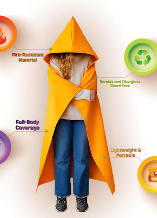 Supa Ant Fire Blanket -Certified 1500F Extra Thick, Glow in The Dark Fireproof Emergency Supplies. 500gsm, 0.5mm Thick Wearable Fire Blankets for Home. Emergency Blanket with Cape and Hood 70"x55"