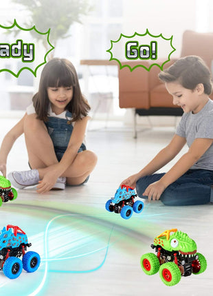 LODBY Dinosaur Toys for 2 3 4 5 Year Old Boys - Monster Truck Toys for Toddlers Boys Ages 2-4-6 - Push and Go Cars Dinosaur Toys for Kids 3-5 Year Old Boy Christmas Birthday Gifts