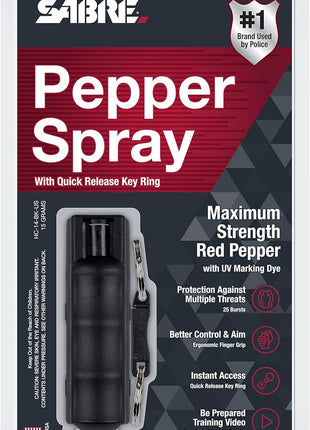 SABRE Pepper Spray - Quick Release Keychain for Easy Carry & Fast Access, Max Police Strength Self Defense OC Spray With UV Dye, 10 Sec. Spray Time, Finger Grip - Faster Aim, 0.54 fl oz, Secure Safety