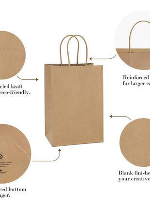 BagDream Gift Bags 100Pcs 5.25x3x8 Small Kraft Paper Gift Bags with Handles Bulk, Brown Paper Sacks for Small Business, Retail, Merchandise, Wedding Birthday Party Favor