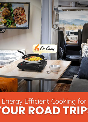 Elite Gourmet ESB 301BF# Countertop Single Cast Iron Burner, 1000 Watts Electric Hot Plate, Temperature Controls, Power Indicator Lights, Easy to Clean, Black