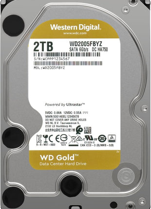 Western Digital 2TB WD Gold Enterprise Class Internal Hard Drive - 7200 RPM Class, SATA 6 Gb/s, 128 MB Cache, 3.5 inch - WD2005FBYZ