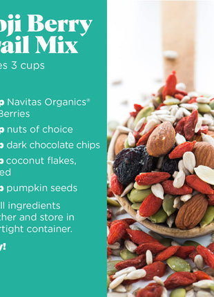 Navitas Organics Goji Berries – For Smoothies, Trail Mix, Baked Goods, Oatmeal & More – Vitamin A, Antioxidants, Fiber – Wolfberry - USDA Organic, Non GMO, Gluten Free, Vegan (8oz. Bag, 8 Servings)