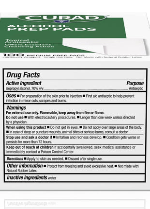 Curad, Alcohol Prep Pads, Medium Isopropyl Alcohol Wipes Individually Wrapped, 400 Count