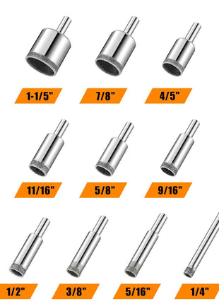 Diamond Drill Bits Set, 10 PCS Diamond Hole Saw Set, Glass Drill Bit for Ceramic Tile Porcelain Marble Granite Stone Bottles