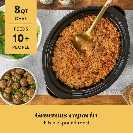 Crock Pot Large 8 Quart Programmable Slow Cooker with Auto Warm Setting Black Stainless Steel